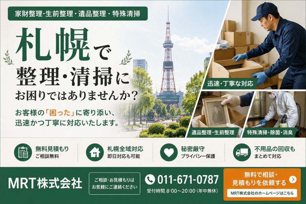 【札幌】家財整理・遺品整理・特殊清掃ならMRT株式会社へ